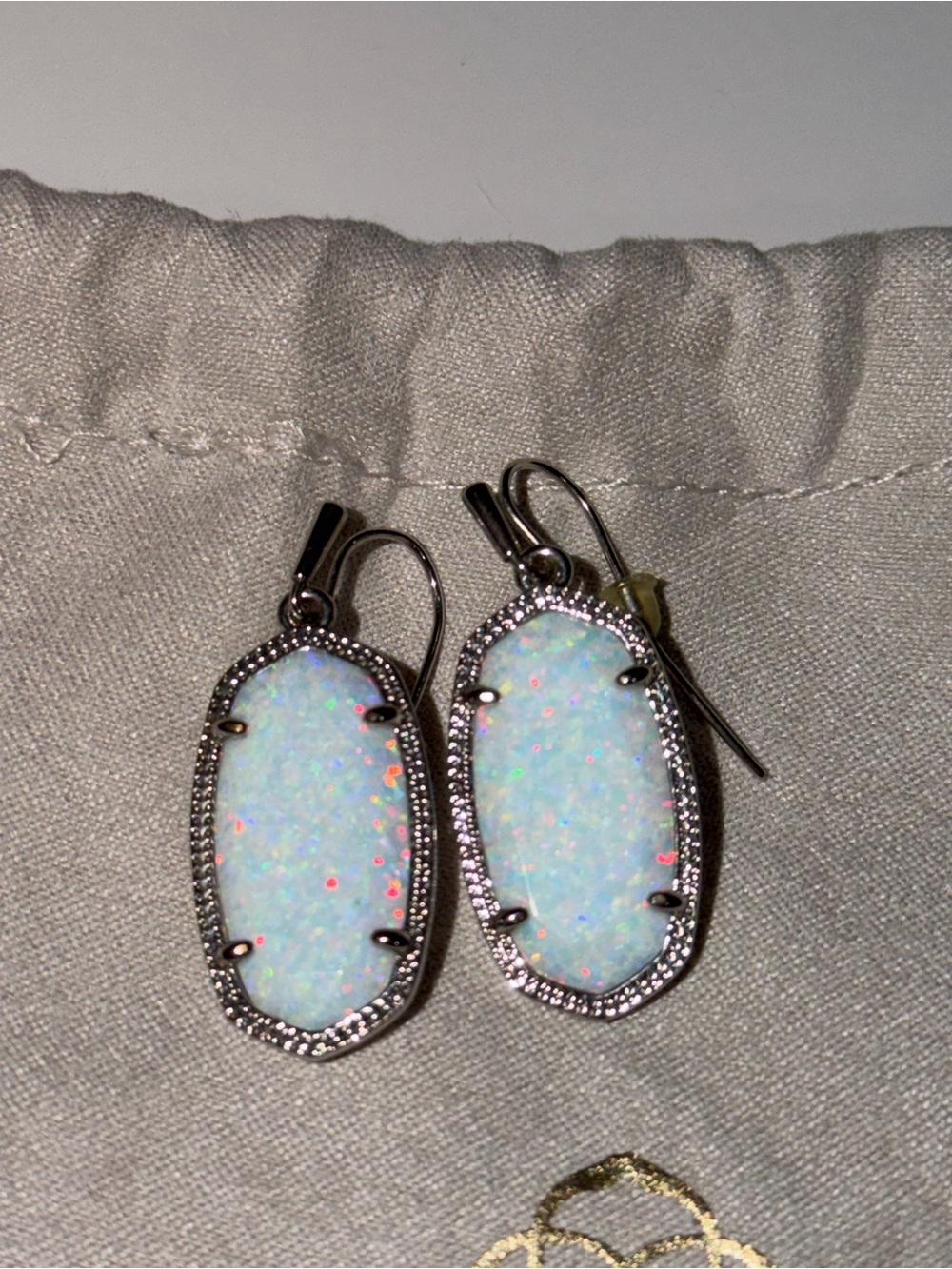 Kendra Scott White Opal Iridescent Teardrop Dangle Earrings